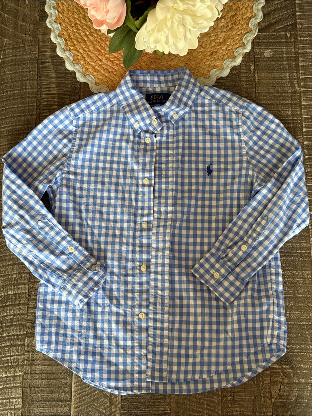 Polo by Ralph Lauren Blue and White Gingham Button-Down Shirt Kids Size 6